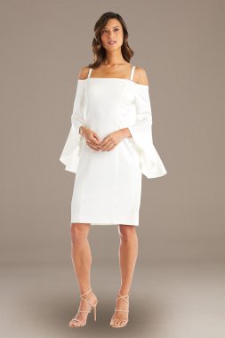 Short Off-the-Shoulder Crepe Scuba Ruffle Dress RM Richards 2262