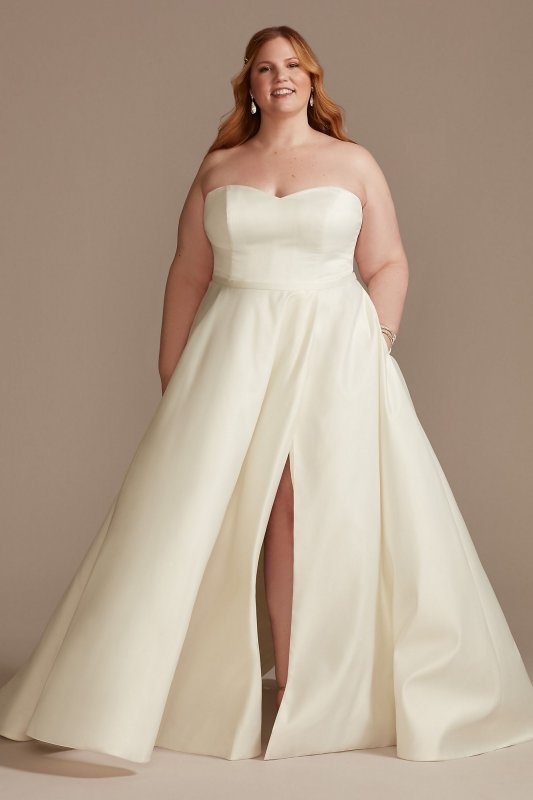 Strapless Tall Plus Satin Wedding Dress with Slit DB Studio 4XL9WG4017