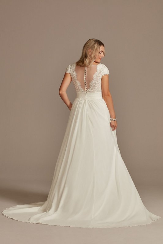 Lace Illusion Back Chiffon Tall Wedding Dress DB Studio 4XLWG4011DB