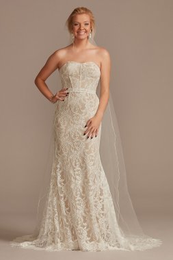 Hand-Beaded Illusion Bodice Wedding Dress David's Bridal Collection 4XLV3849