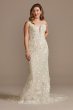 3D Floral Applique Plunge Petite Wedding Dress Galina Signature 7LSSWG885