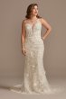 3D Floral Applique Plunge Petite Wedding Dress Galina Signature 7LSSWG885