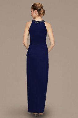 Stretch Crepe Beaded Halter Gown with Tulip Skirt Alex Evenings 8160258