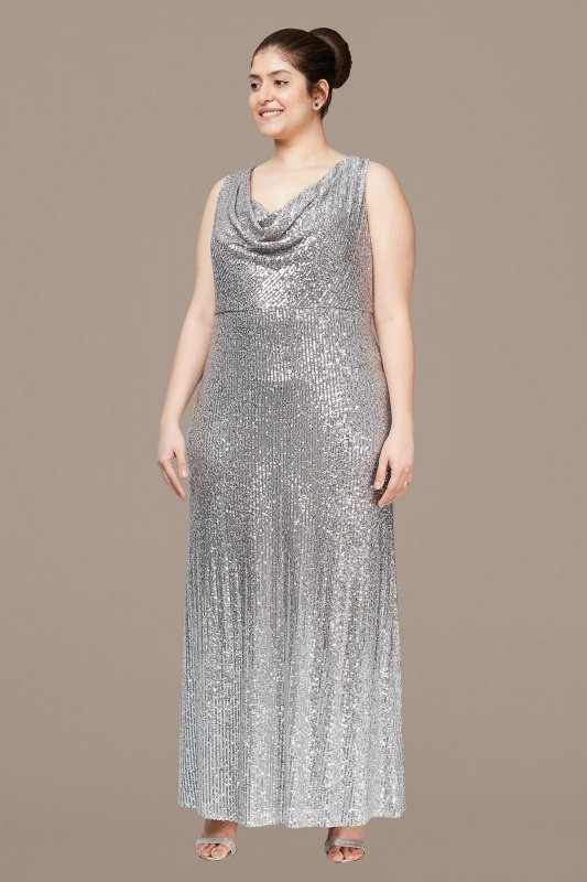 Allover Sequin Cowl Neck Plus Size Sheath Gown Alex Evenings 8496669