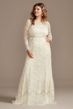 Illusion Long Sleeve Bead Plus Size Wedding Dress Melissa Sweet 8MS251222