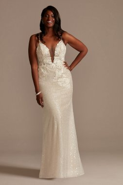 Tulle-Over-Lace V-Neck A-Line Wedding Dress David's Bridal Collection WG3859