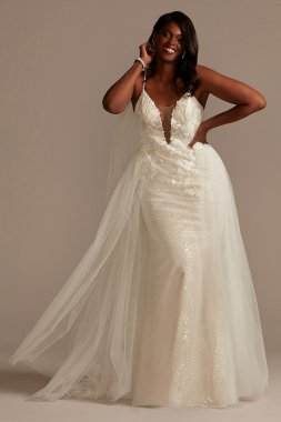 Sequin Removable Train Plus Size Wedding Dress Galina Signature 9SWG882