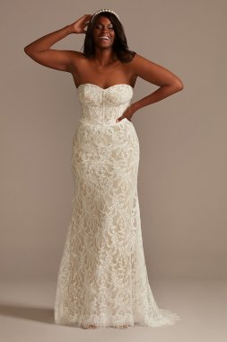 Deep V-Neck Illusion Cap Sleeve Lace Wedding Dress Galina 4XLWG3951