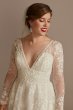 Lace Long Sleeve Keyhole Back Wedding Dress Oleg Cassini CWG893