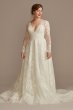 Lace Long Sleeve Keyhole Back Wedding Dress Oleg Cassini CWG893