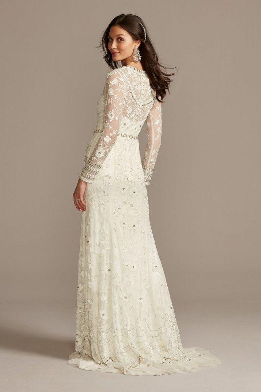 Illusion Long Sleeve Beaded Overlay Wedding Dress Melissa Sweet MS251222