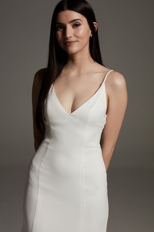 White by Vera Wang V-Neck Crepe Satin Slip Dress White by Vera Wang VW351566