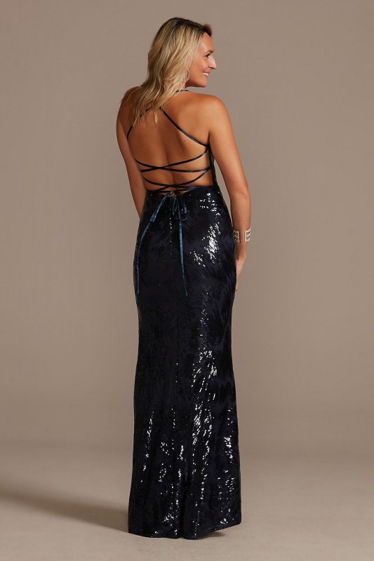 Allover Sequin Sheath Gown with V-Neckline WBM2298