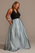 V-Neck Halter Satin Plus Ball Gown with Pockets David's Bridal WBM2405V1W