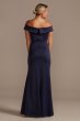 Beaded Waist Crepe Off-the-Shoulder Sheath Gown Oleg Cassini WBM2428V2