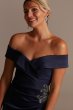 Beaded Waist Crepe Off-the-Shoulder Sheath Gown Oleg Cassini WBM2428V2