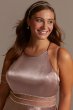 Satin High Neck Illusion Waist Plus A-Line Dress David's Bridal WBM2452V2W