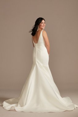 Pleated Satin Asymmetric Tulle Hem Wedding Dress David's Bridal WG4006