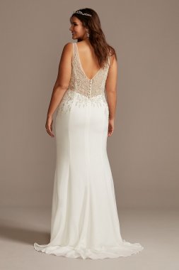 Strappy Deep V-Neck Lace Sheath Wedding Dress Galina WG3959