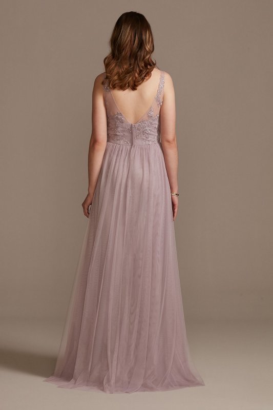 Tank V-Neck Embroidered Soft Net Bridesmaid Dress David's Bridal F20119