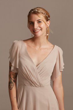 Flutter Sleeve Chiffon Short Bridesmaid Dress David's Bridal F20241