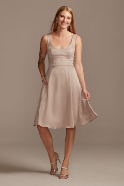 Crepe-Back Satin Scoop Tank Short Bridesmaid Dress David's Bridal F20244