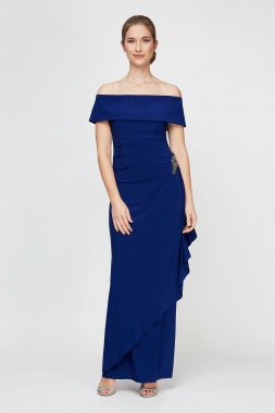 Off Shoulder Asymmetrical Dress with Hip Detail 81351528