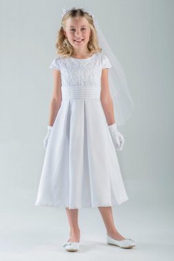 Crosshatch Checked Tea-Length Flower Girl Dress David's Bridal OP261