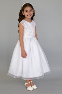 High Neck Sequin Skirt Flower Girl Dress with Bow David's Bridal WG1409