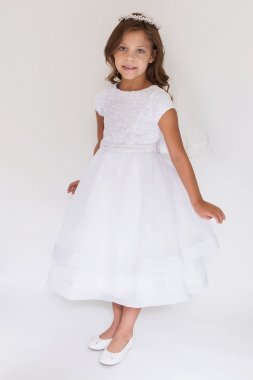 Scalloped V-Back Lace A-Line Flower Girl Dress David's Bridal WG1418