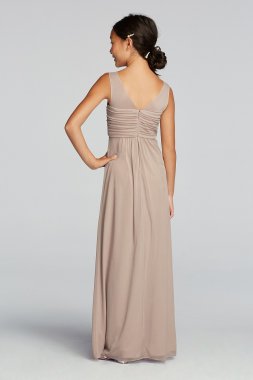 Long Mesh Dress with Illusion Tank Ruched Bodice David's Bridal JB9010