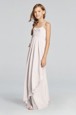 Spaghetti Strap Dress with Side Cascade Ruffle David's Bridal JB9012