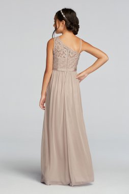 High-Neck Satin Crepe Bridesmaid Dress Oleg Cassini OC290060