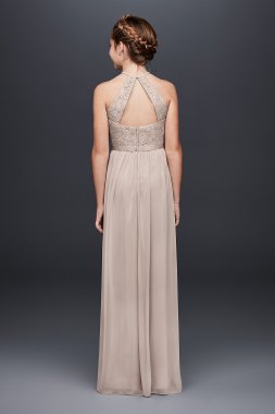 Long Mesh Dress with Cowl Back Detail David's Bridal F15933