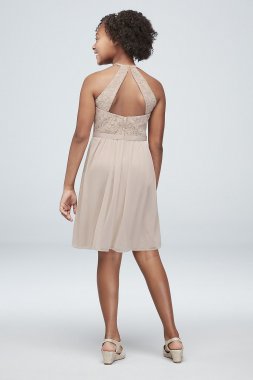 Open-Back Lace Mesh Short Junior Bridesmaid Dress David's Bridal JB9886