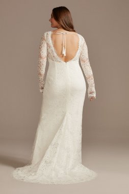 Long Sleeve Lace Tall Plus Wedding Dress with Tie DB Studio 4XL9WG4045