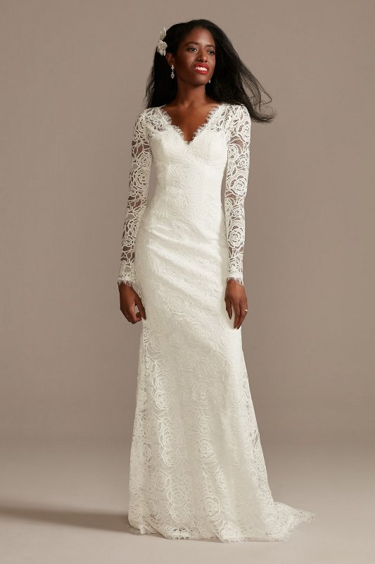 Long Sleeve Lace Tall Wedding Dress with Tie DB Studio 4XLWG4045