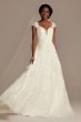 Cap Sleeve 3D Floral Lace Petite Wedding Dress Oleg Cassini 7CWG907