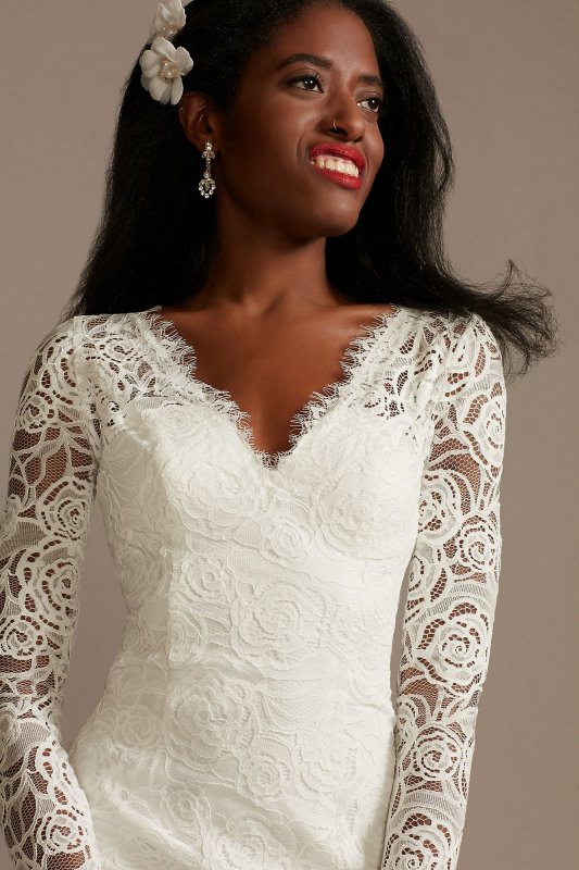 Long Sleeve Lace Petite Wedding Dress with Tie DB Studio 7WG4045