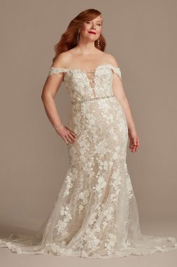 Embellished Lace Swag Sleeve Plus Wedding Dress Galina Signature 9LSSWG899