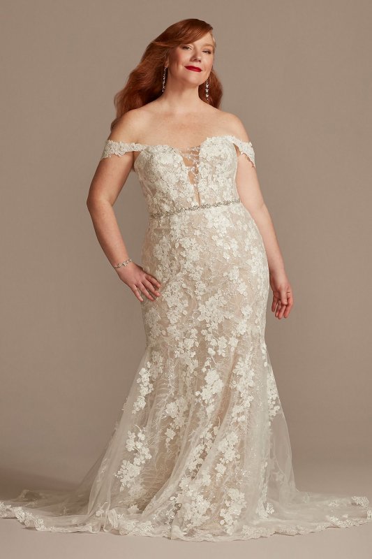 Embellished Lace Swag Sleeve Plus Wedding Dress Galina Signature 9LSSWG899