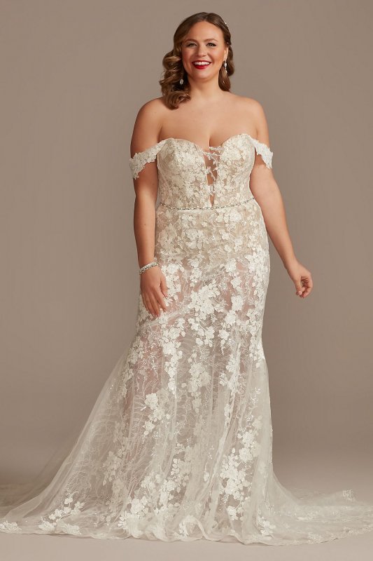 Embellished Illusion Lace Plus Size Wedding Dress Galina Signature 9MBSWG899