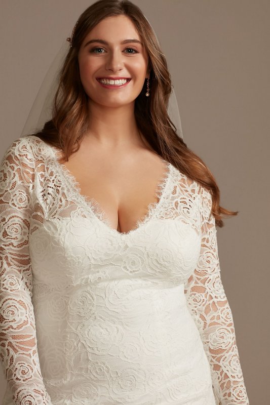 Long Sleeve Lace Plus Wedding Dress with Tie DB Studio 9WG4045