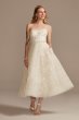 Floral Glitter Tulle Tea-Length Wedding Dress Oleg Cassini CWG903