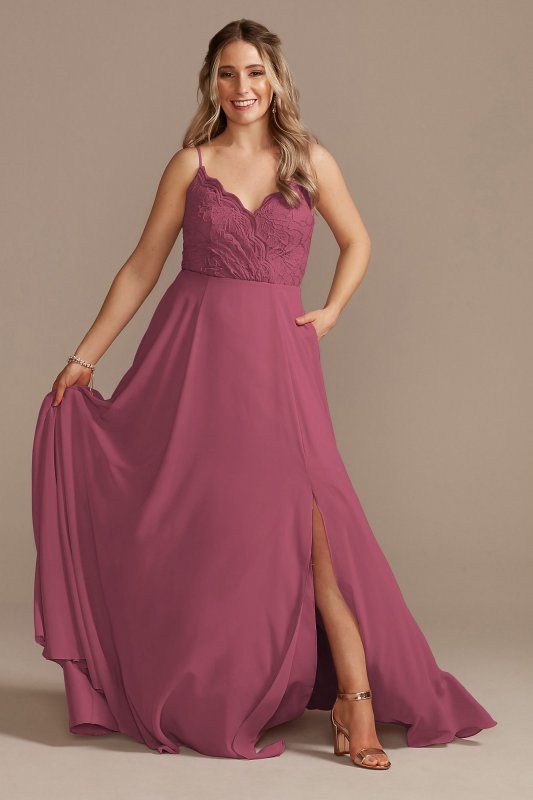 Lace Chiffon Spaghetti Strap Long Bridesmaid Dress F20356