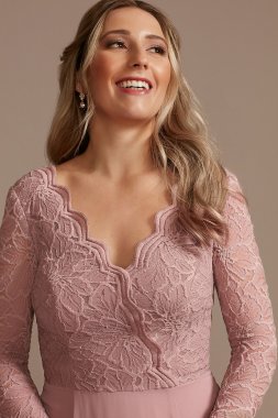 Lace Chiffon Long-Sleeve Long Bridesmaid Dress F20359