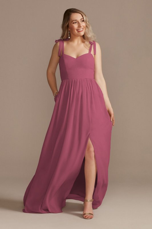 Tie-Strap Chiffon Sweetheart Long Bridesmaid Dress F20364