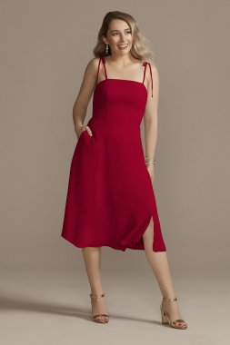 Chiffon Midi Spaghetti Strap Bridesmaid Dress F20398