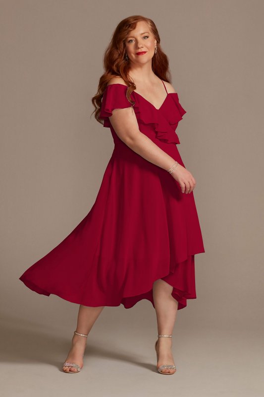 Chiffon Off-the-Shoulder Midi Bridesmaid Dress F20438