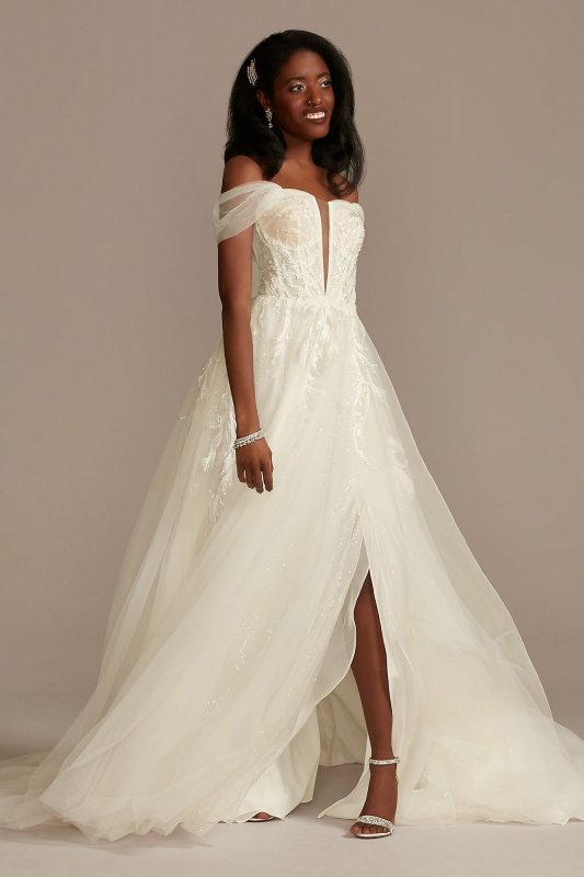 Removable Straps Tulle Wedding Dress with Slits Galina Signature LSSWG898